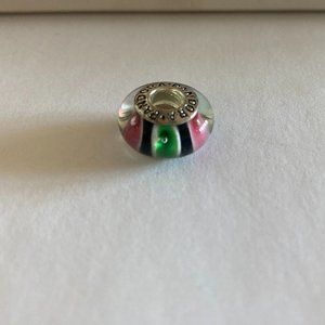 Pandora Pink-Green-Black Striped Murano Glass Charm